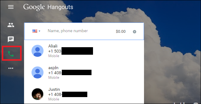 Иконка звонка в интерфейсе Hangouts