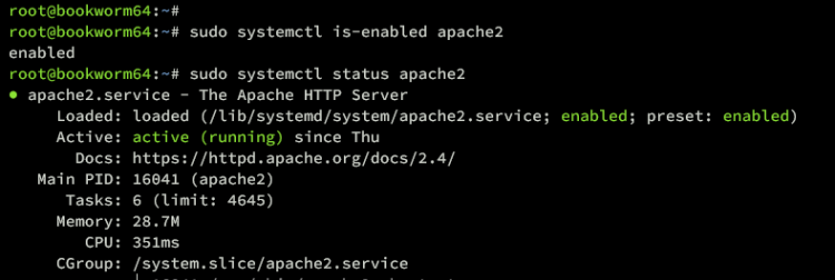 Проверка статуса apache2