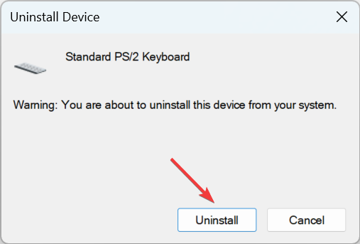 Окно подтверждения удаления устройства
