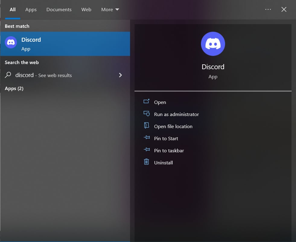 Открыть Discord из строки поиска