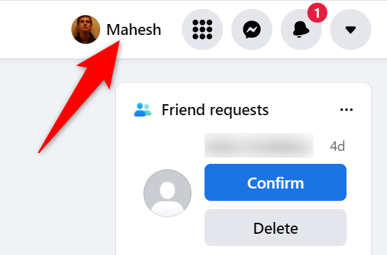 Нажмите на иконку профиля в правом верхнем углу Facebook.