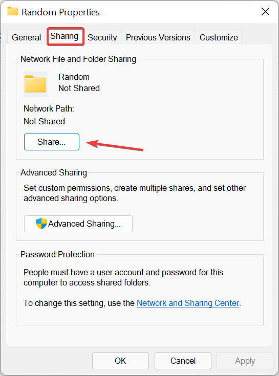 Кнопка Общий доступ