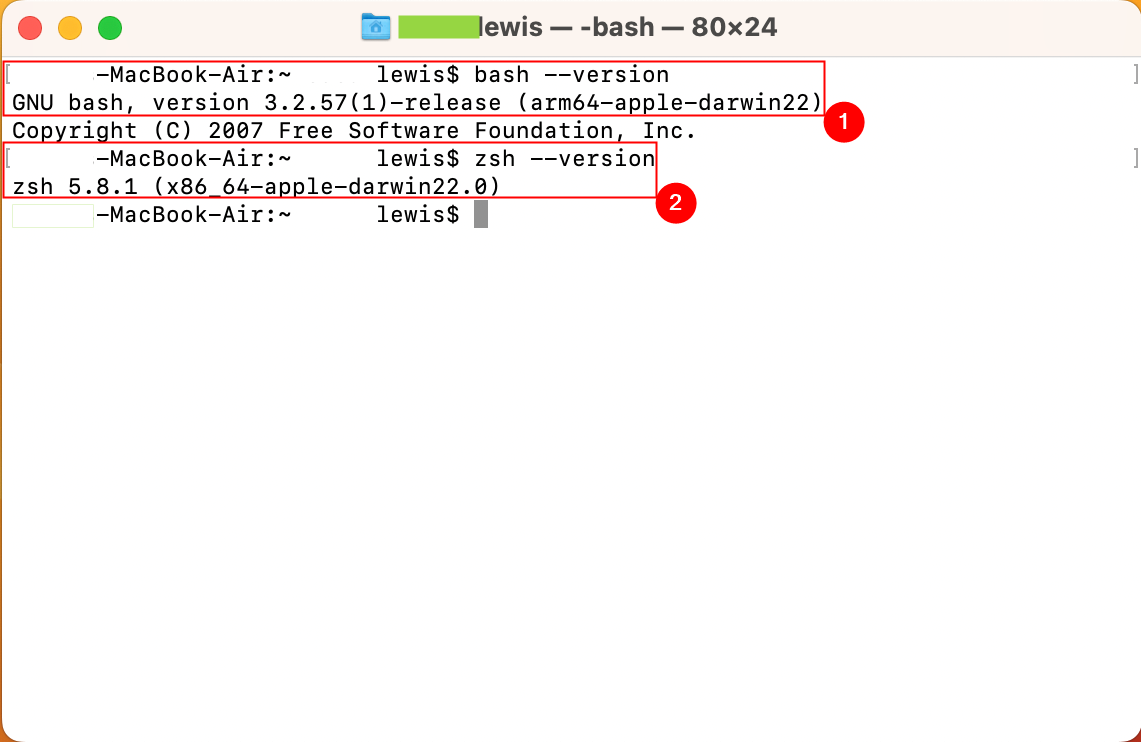 Сравнение версий Zsh и Bash, установленных в macOS Ventura.