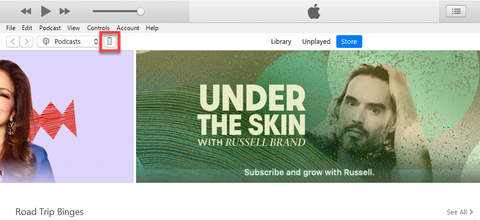 Кнопка управления устройством в iTunes