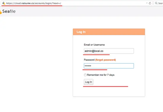 Страница входа Seafile