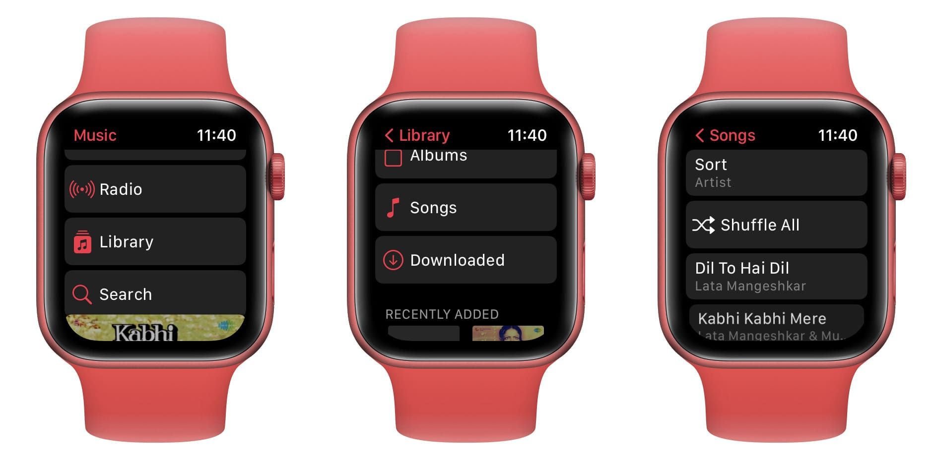 Воспроизведение загруженных песен на Apple Watch