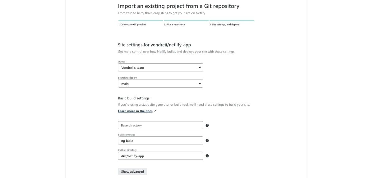 Настройки сайта и деплоя в Netlify