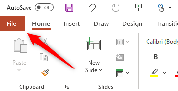 Выбор вкладки Файл