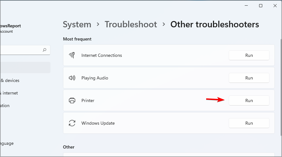Скриншот: запуск средства устранения неполадок для принтера