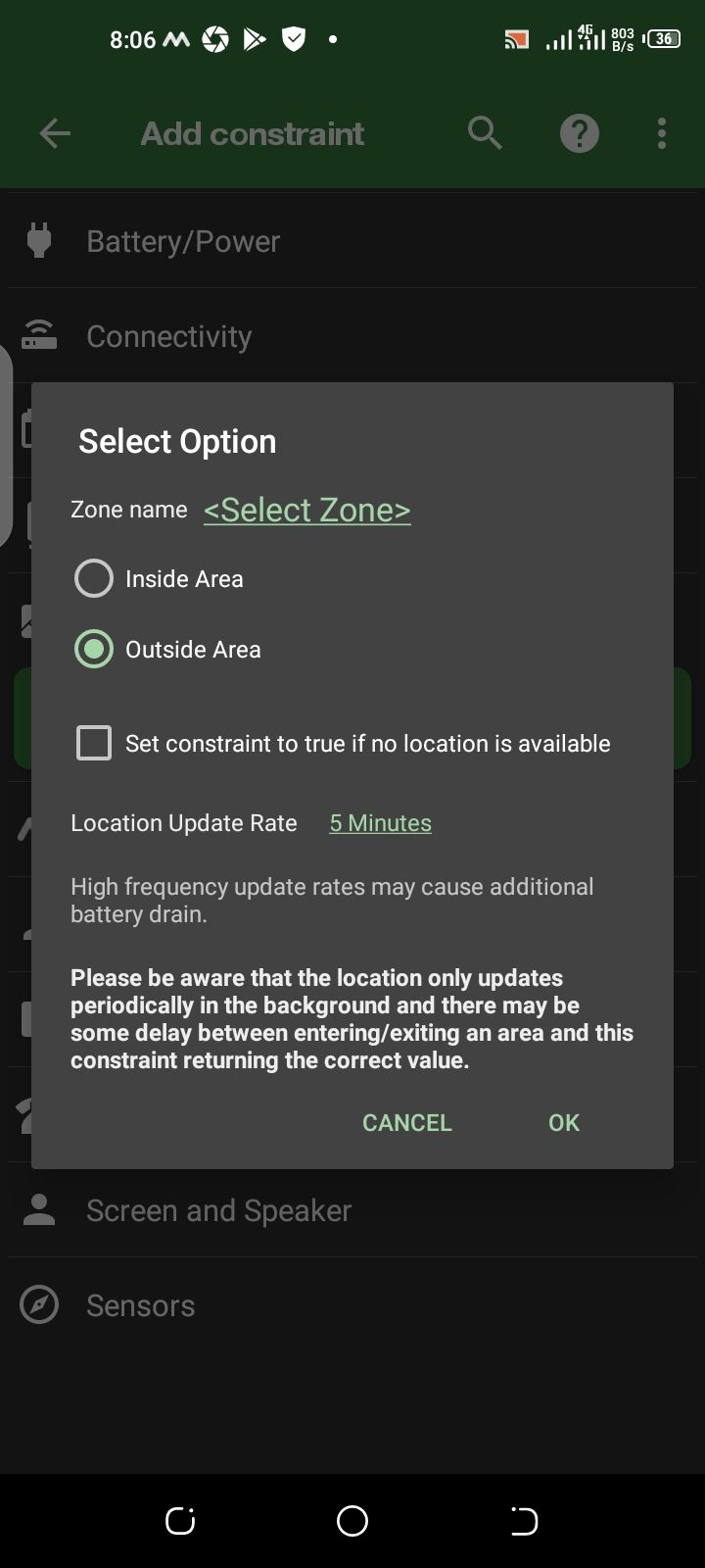 Geo-fence пример в MacroDroid