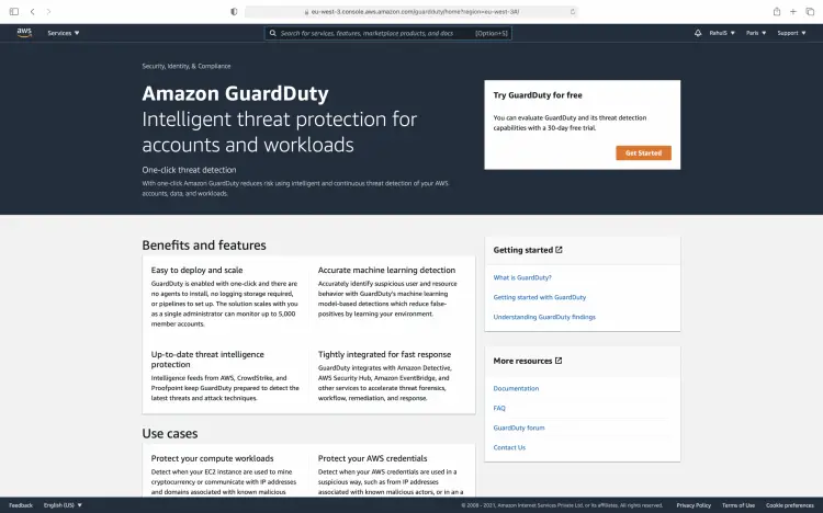 Панель GuardDuty перед включением