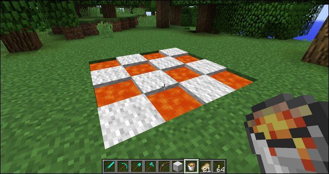 Пример строительства с лавой и шерстью при отключённом распространении огня