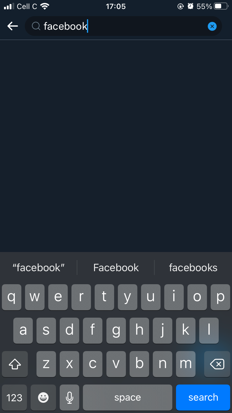 Скриншот поиска по слову 'facebook' в Twitter на мобильном