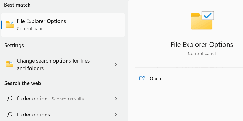 Результат поиска параметров папок в Windows