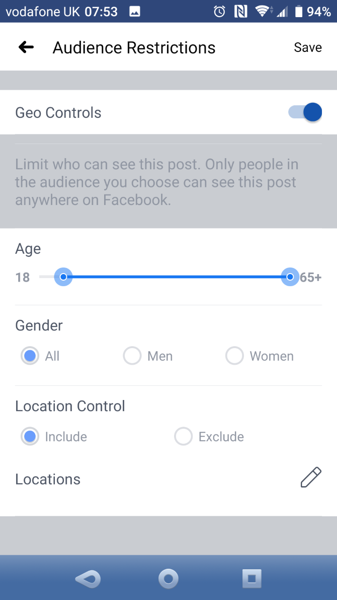Установка ограничений аудитории и географического таргетинга