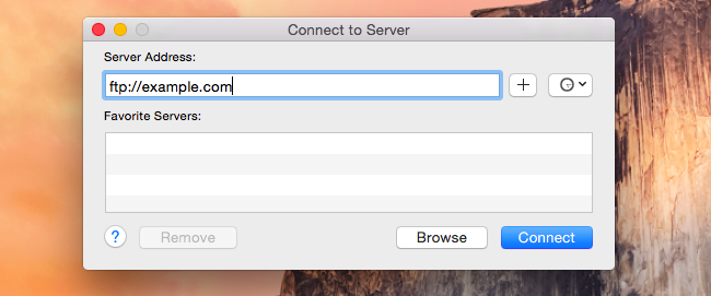 Примеры адресов серверов в Finder