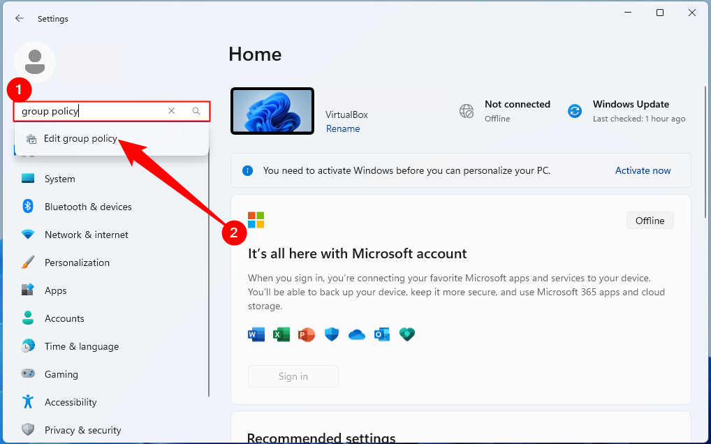 В приложении Параметры выполнен поиск по запросу 