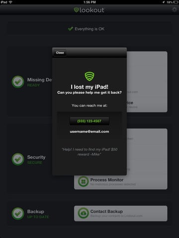Планшет с приложением Lookout на экране