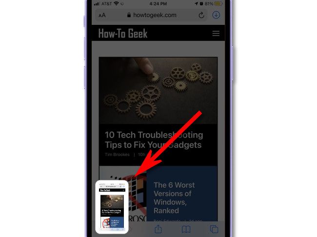 После создания скриншота в углу экрана появится миниатюра изображения.