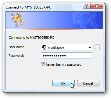 Экран запроса учётных данных при доступе к Windows 7
