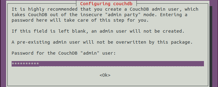 Установка пароля для администратора CouchDB в процессе установки