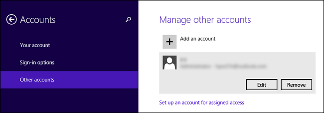 Список других учётных записей с выделенной учётной записью Microsoft