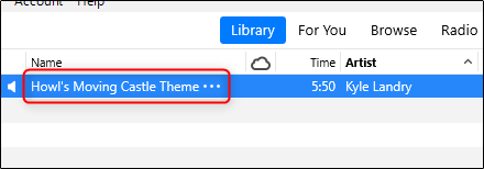 Выбранный трек в библиотеке iTunes