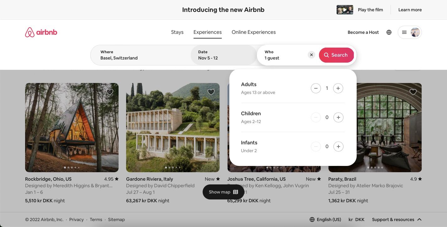 Screenshot showing how to search for an Airbnb experience