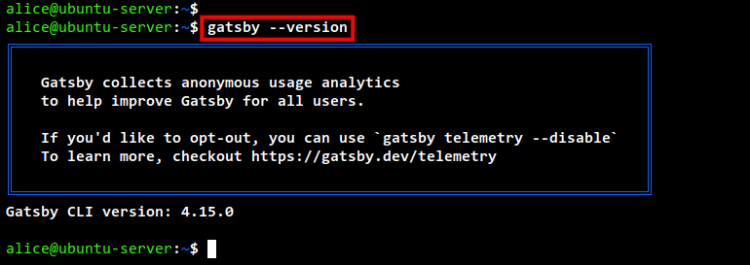 Проверка версии gatsby-cli