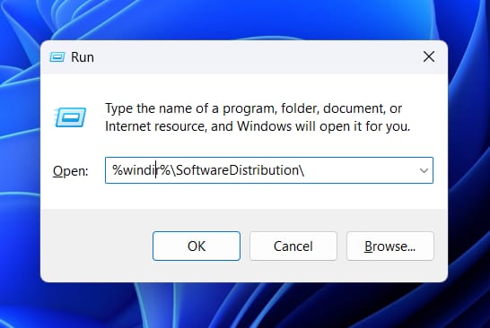 SoftwareDistribution 폴더 열기 화면