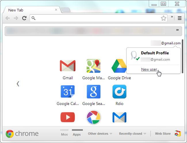 Меню профилей Chrome: создание нового пользователя
