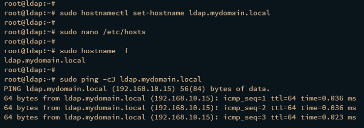 Проверка FQDN и ping до ldap.mydomain.local