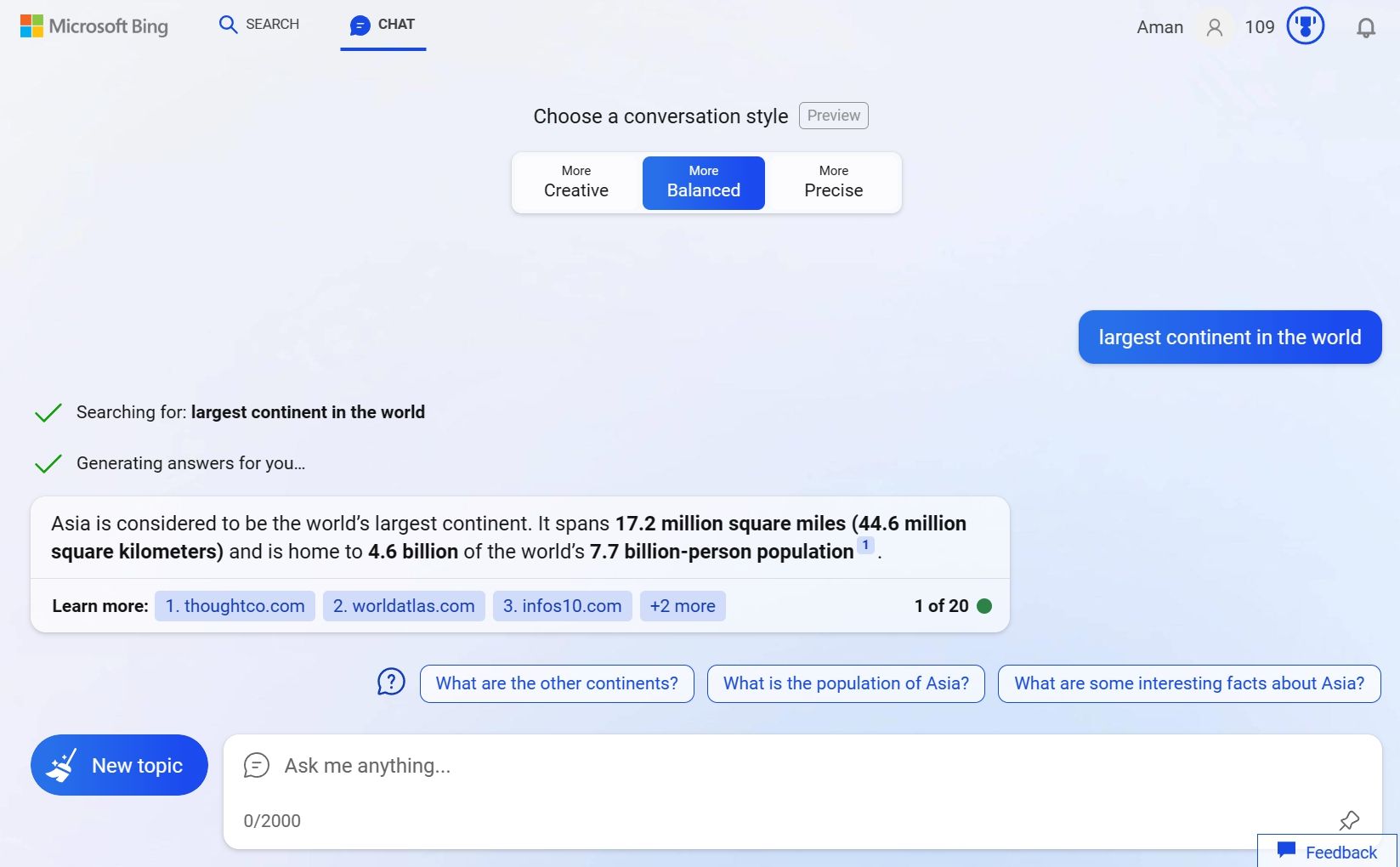 Результат Bing Chat в интерфейсе Microsoft Bing