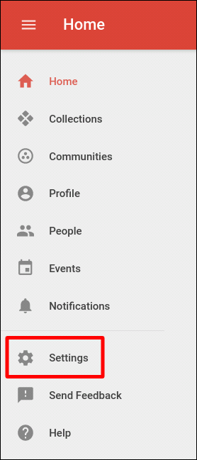 Меню Google+ — настройки в боковой панели