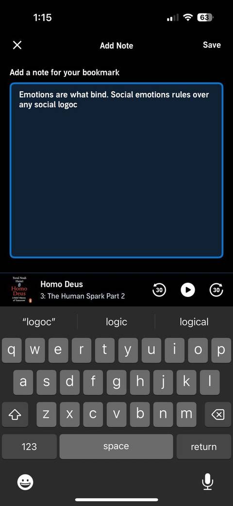 Audible Clips with saved notes