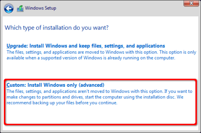 Выборочная установка Windows
