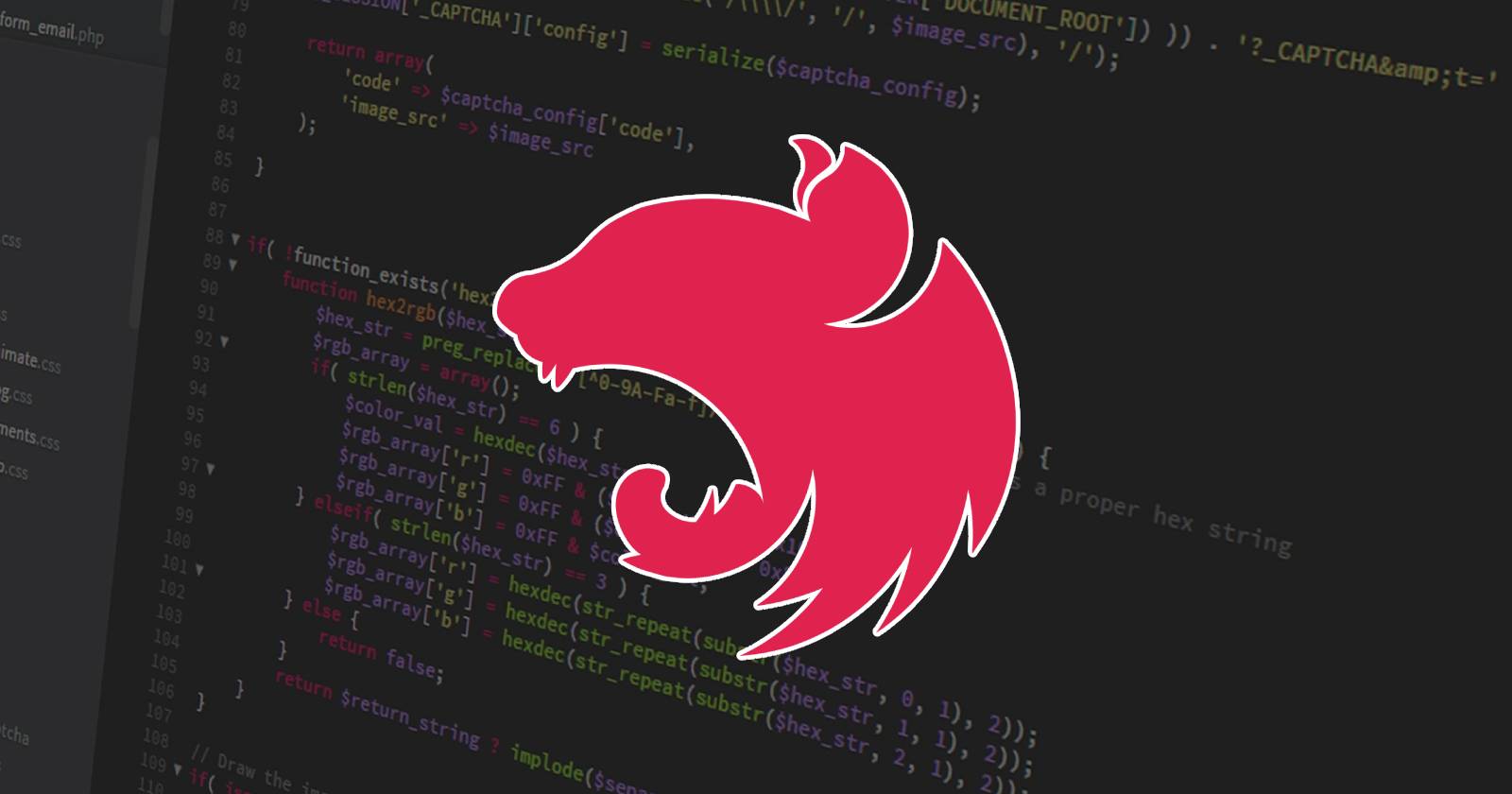 Скриншот редактора кода с JavaScript на фоне и логотипом Nest.js на переднем плане.