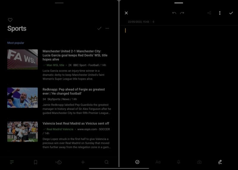 Zwei Apps im Split Screen