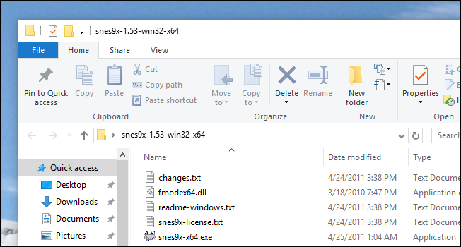 Папка Snes9X после распаковки в Проводнике Windows