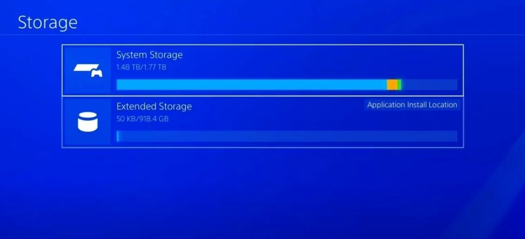 Список хранилищ на PlayStation — выбор системного или внешнего