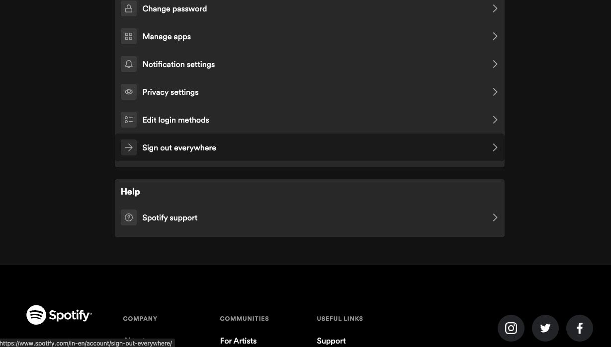 Список устройств Spotify в веб-интерфейсе
