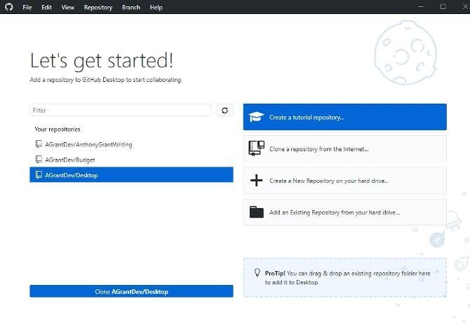 Экран клонирования репозитория в GitHub Desktop