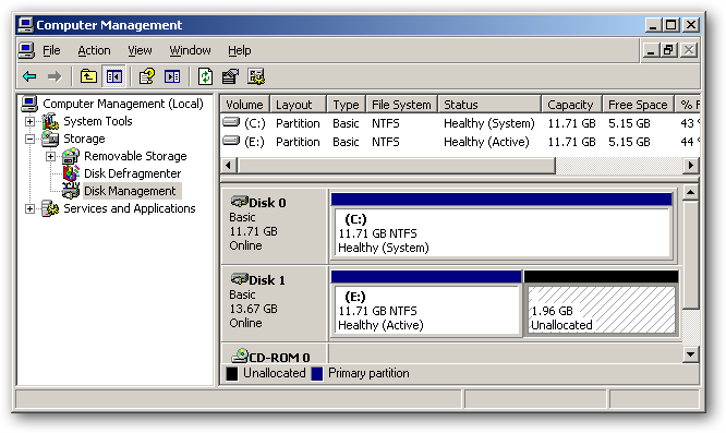 Нераспределённое пространство в управлении дисками