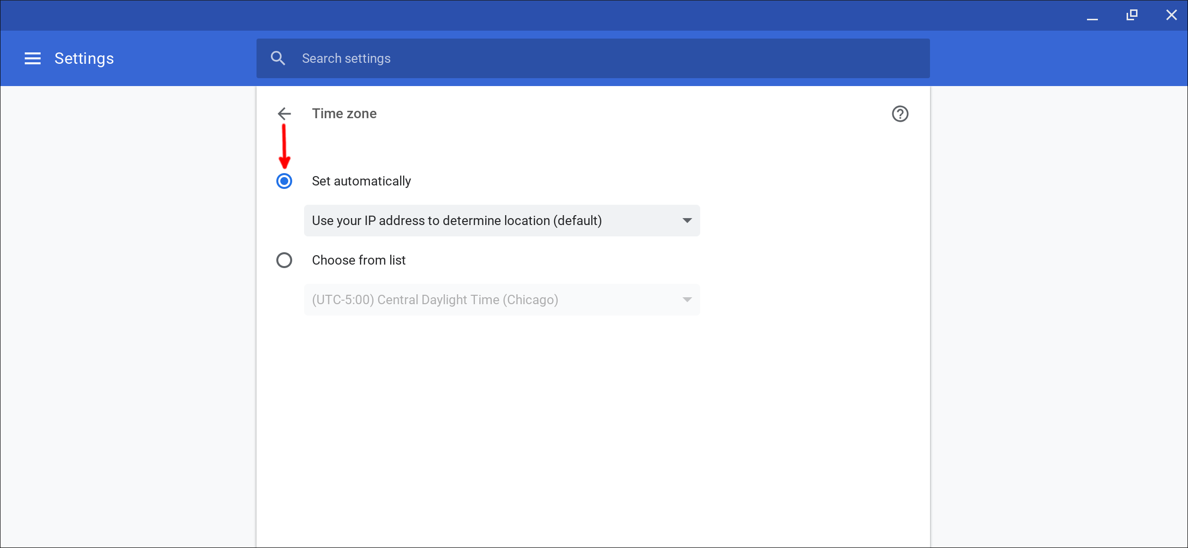 Опция автоматического часового пояса в Chrome OS
