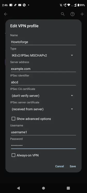 Конфигурация strongSwan для Android