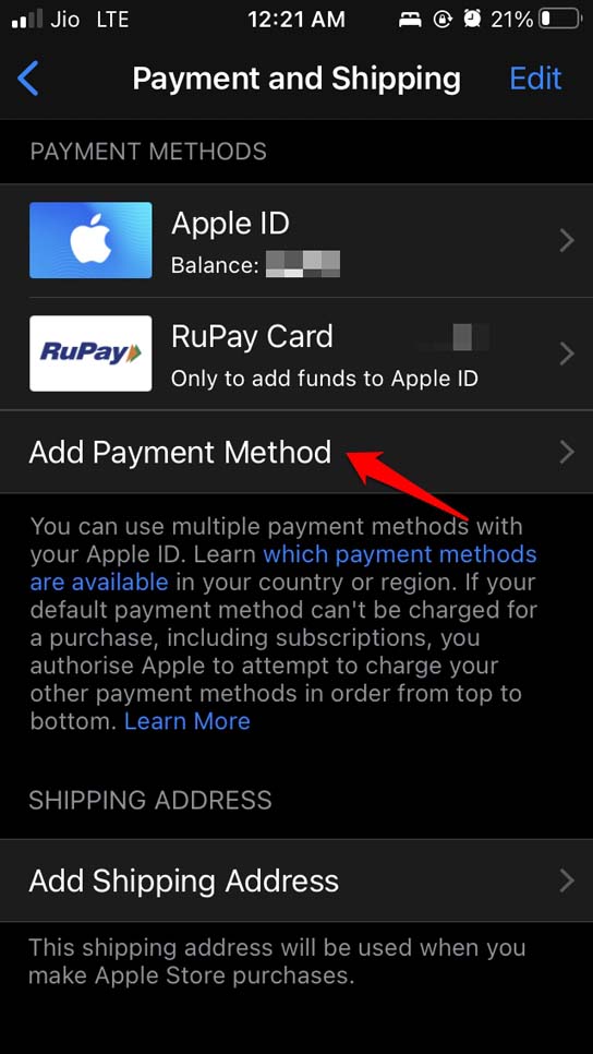 Añadir método de pago en Apple ID