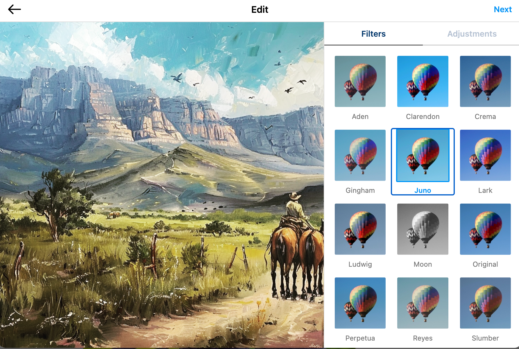 Применение фильтров Instagram к сгенерированному изображению.