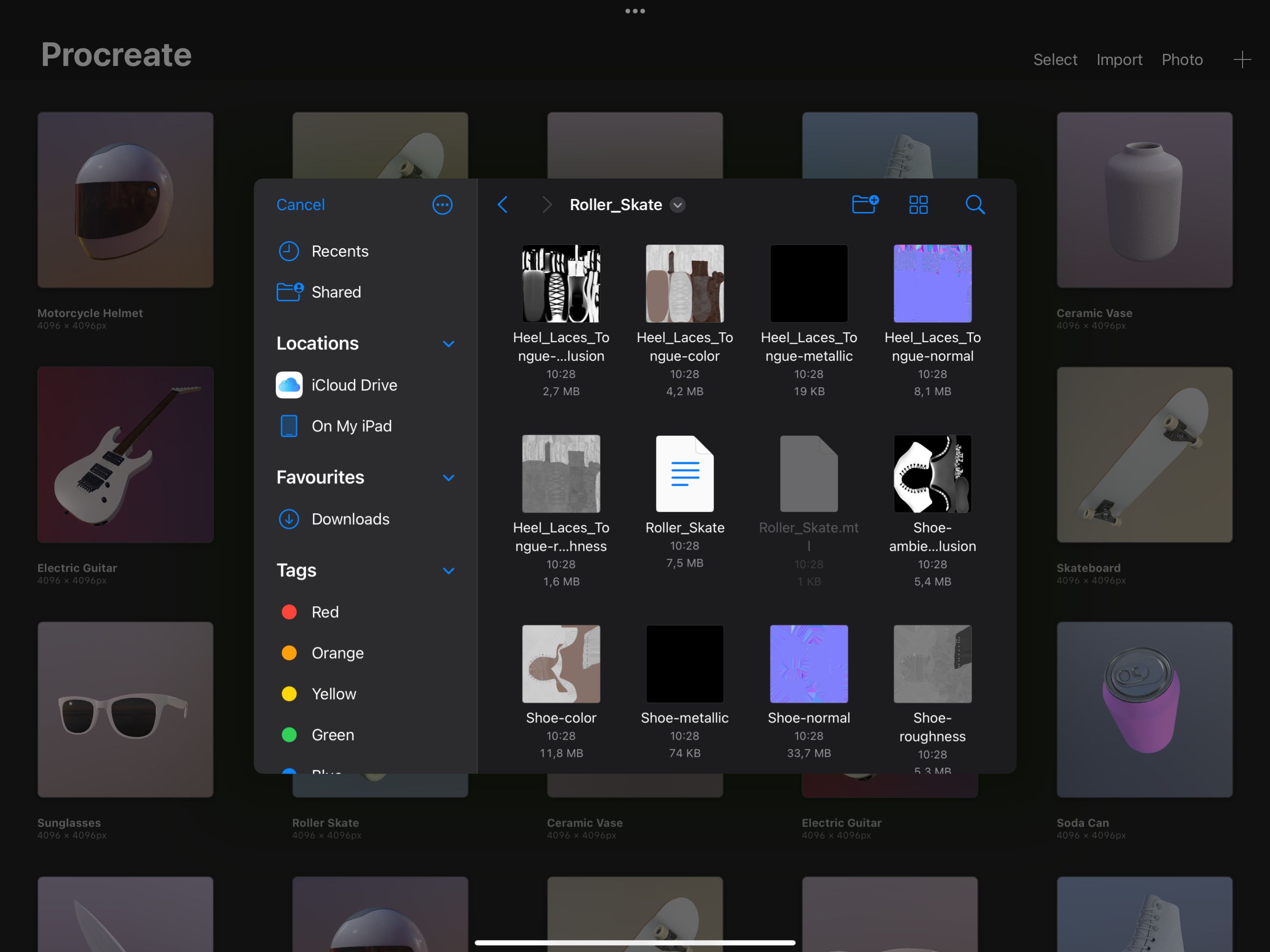 Список файлов на iOS устройстве для импорта в Procreate