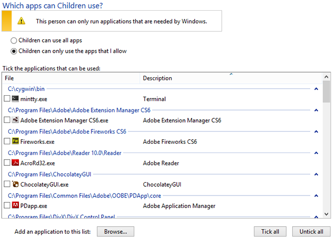 Ограничения приложений — выбор разрешённых приложений в Family Safety