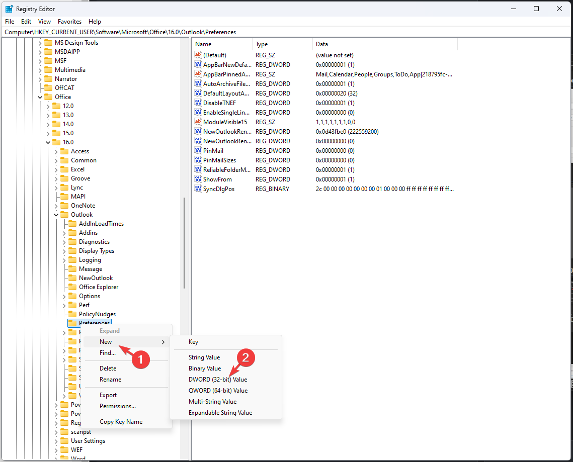 Создание DWORD в реестре